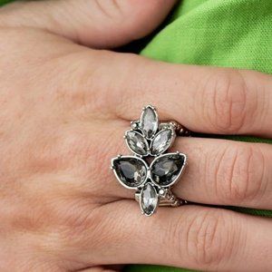 Ring, Silver, marquise gems, Hematite